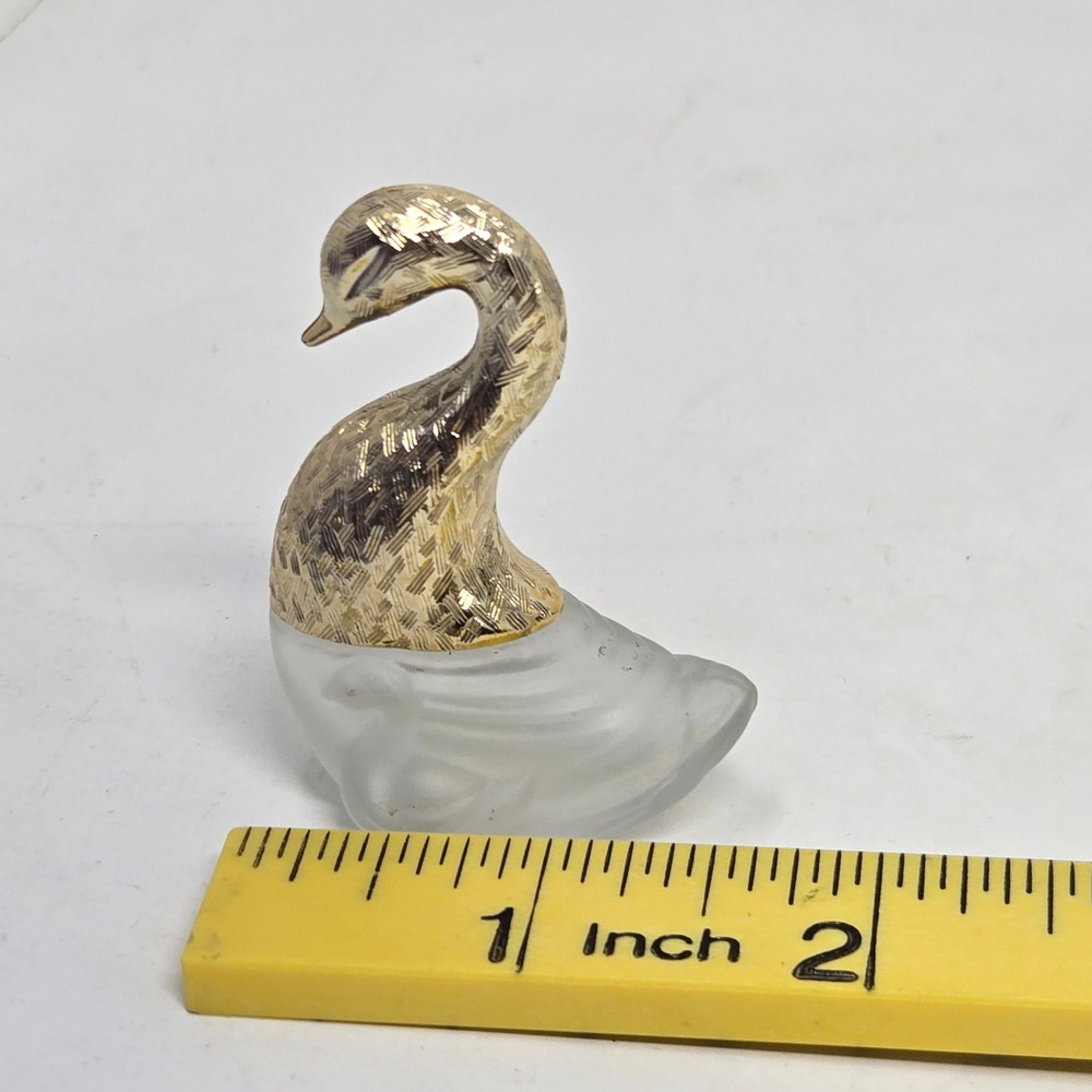 Vintage Avon Field Flowers Swan Perfume Bottle Frosted Glass Gold Tone Mini - Picture 4 of 5